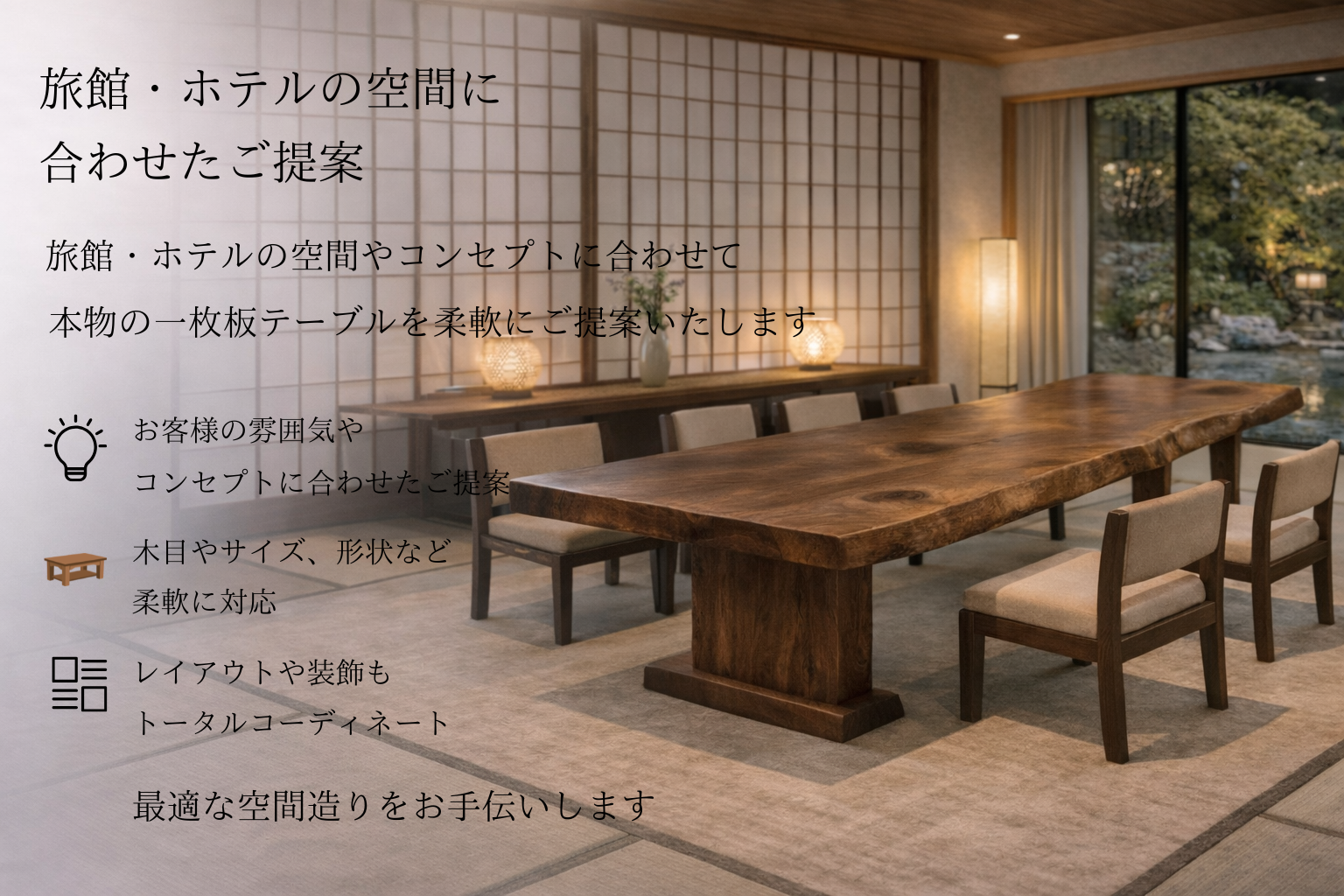 旅館・ホテルの空間に合わせた提案イメージ